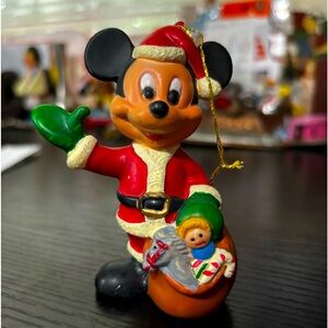 Vintage Plastic Mickey Mouse Santa Christmas Ornament